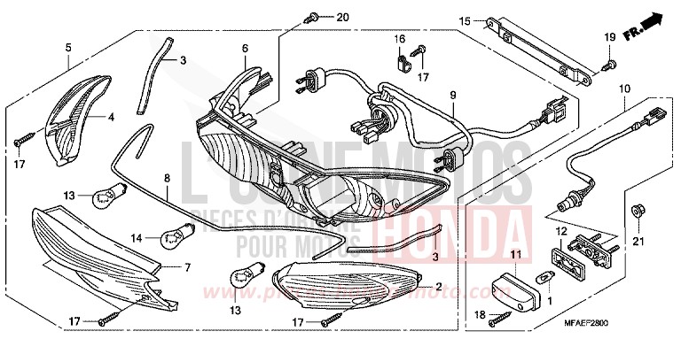 REAR COMBINATION LIGHT for CBF1000 ABS PEARL COOL WHITE (NHA16) from 2010